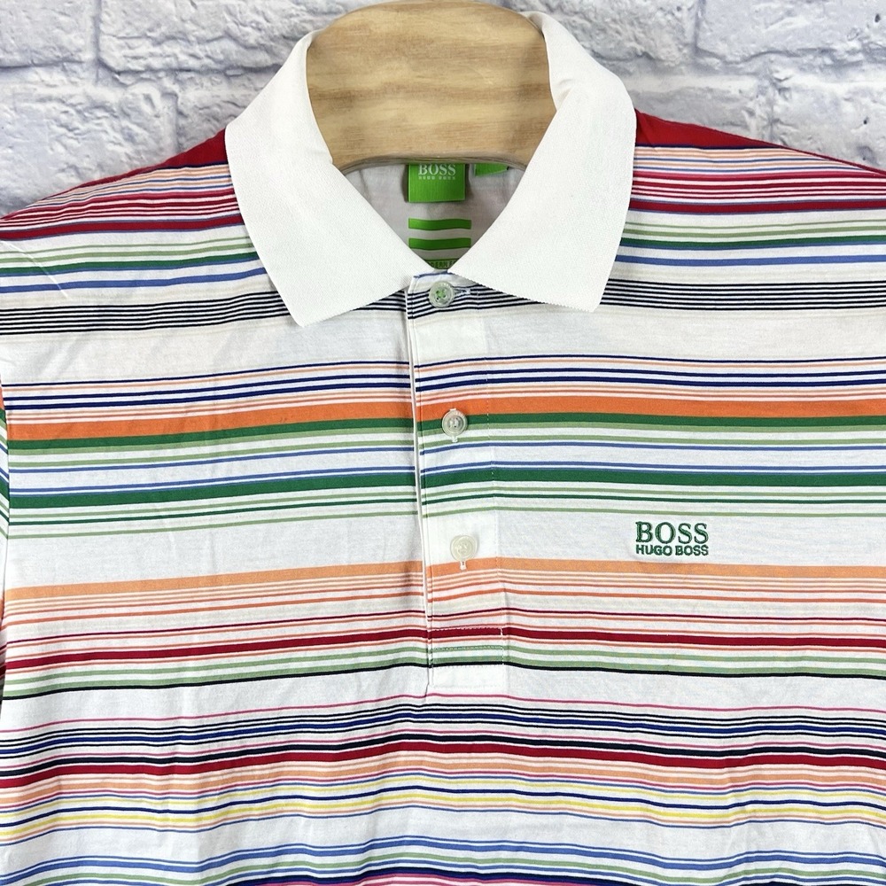 Boss Hugo Boss Men Multicolor Polo Striped‎ Short Sleeve Golf Modern Shirt Sz XL